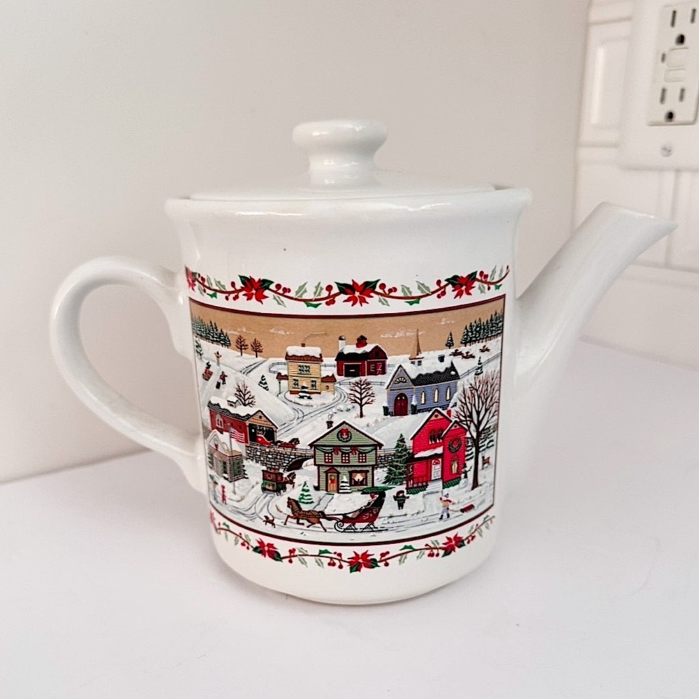 Vintage Russ Berrie Christmas Village Tea Pot